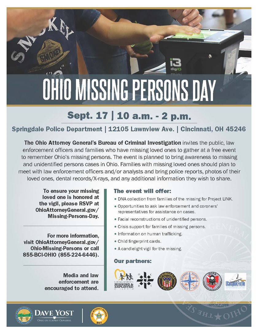 Ohio Missing Persons Day Ohio Attorney General Dave Yost