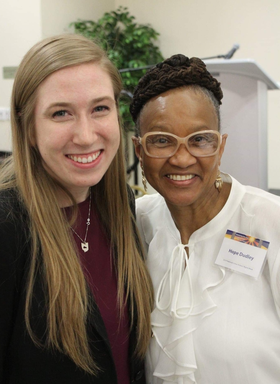 Grant Specialist Elizabeth Brumleve with Hope Dudley of U Can Speak for Me Bookmarkers Inc.