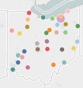 Map of Ohio with grant locations highlighted