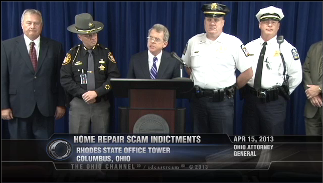 Attorney General DeWine Announces Home Repair Scam Indictments