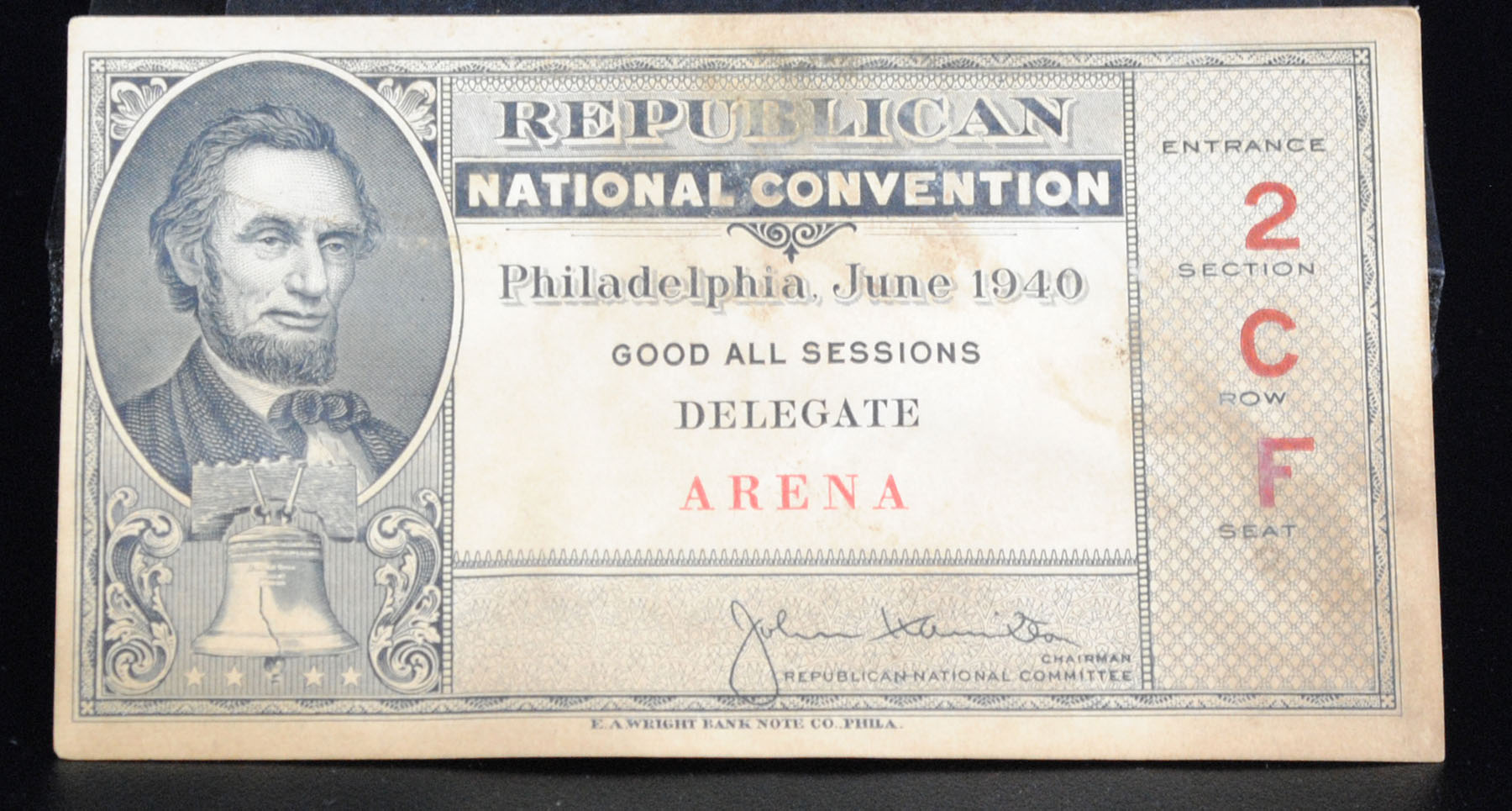 John W. Bricker’s Ticket to the Republican National Convention  