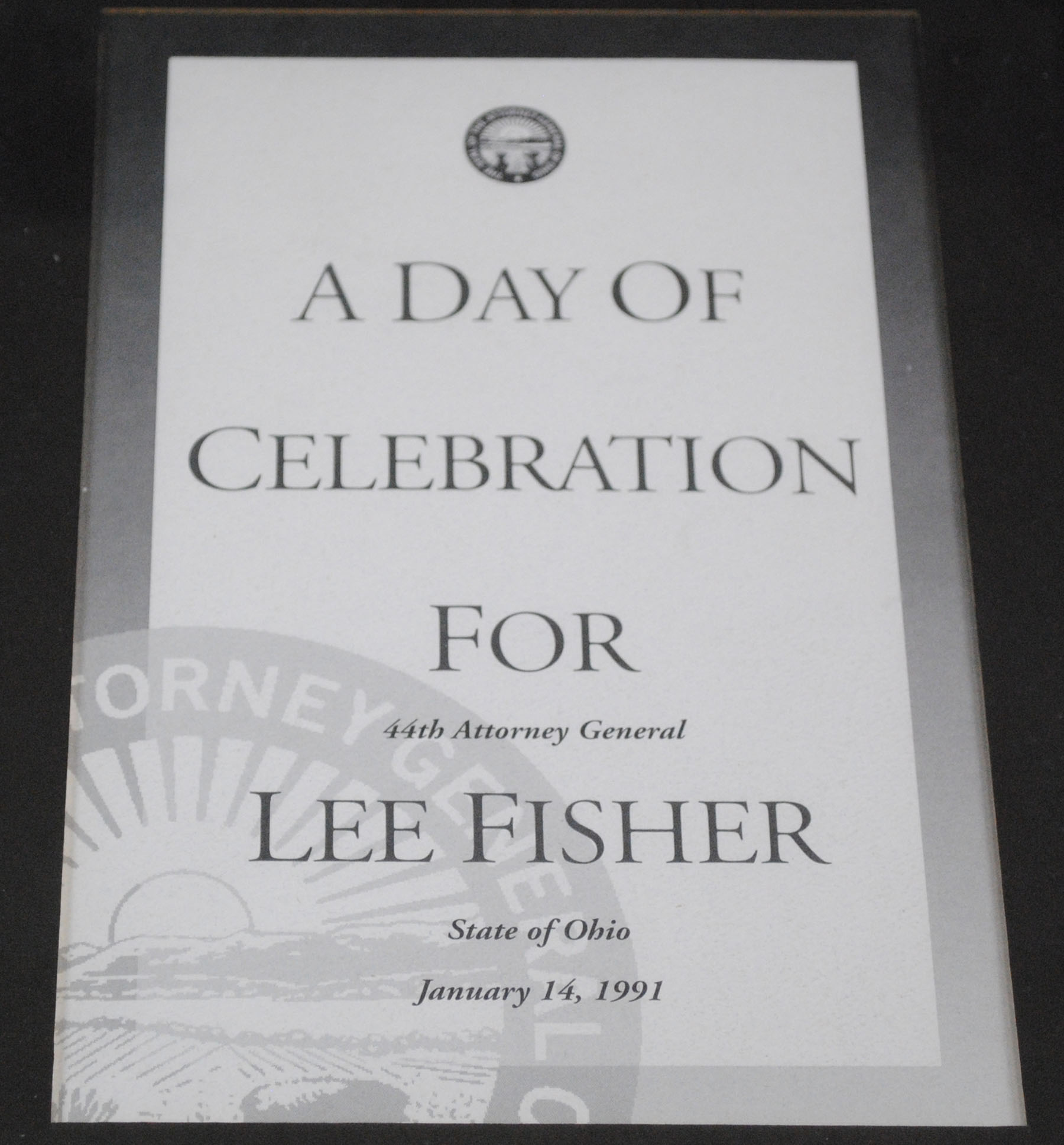 Program for Attorney General Lee Fisher's 1991 Swearing-in Ceremony  