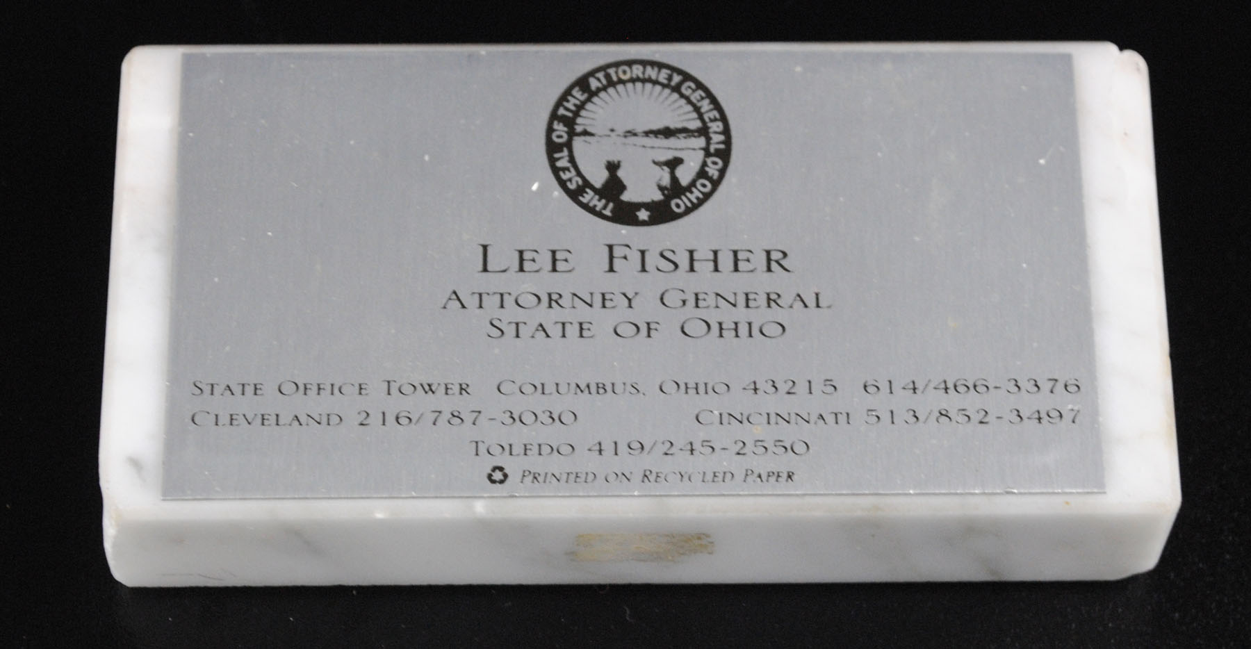 Paperweight of Attorney General Lee Fisher  